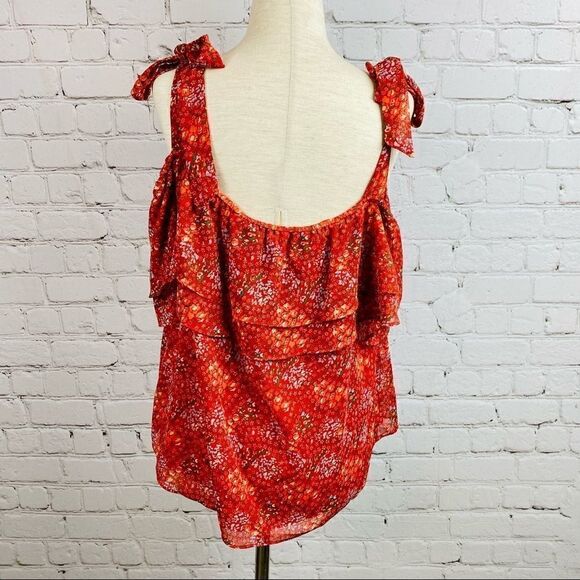 Rebecca Minkoff Red Floral Jamie Top Off Shoulders - Picture 7 of 16